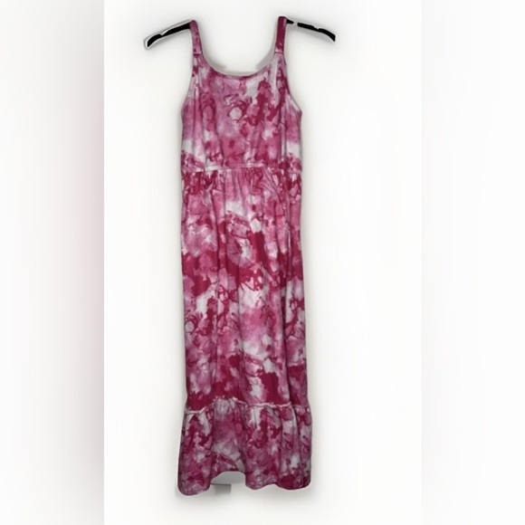 New Girls size 10 maxi Dress Tie Dye Pink White Long Sleeveless tank ruffle - Picture 1 of 4